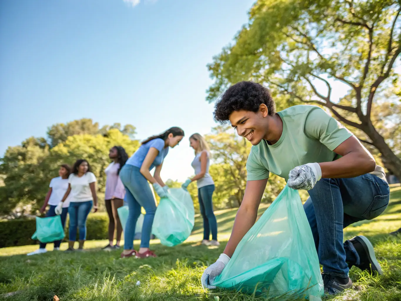 A photo of volunteers and participants cleaning up a local park as part of a community service initiative organized by JABA JEUNESSE ASSOCIATION DE BAIL-AIR.