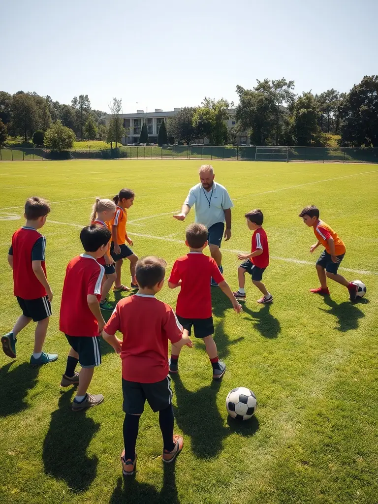 A dynamic image of young football players participating in a training session, showcasing their energy and enthusiasm.
